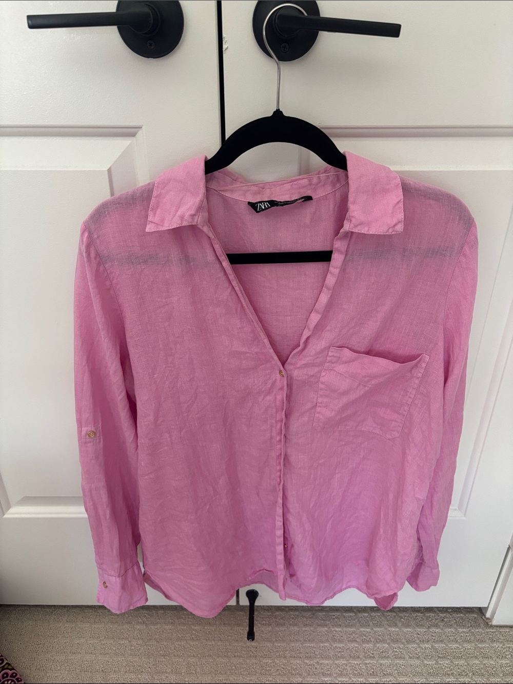Zara Light Pink Semi-Sheer Button-Down Shirt